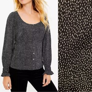 LOFT Black‎ Dotted Square Neck Blouse Size Medium Button-Down Dark Romantic Chic